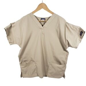 Cherokee Workwear Scrubs Top Medical Uniform Short Sleeve‎ Pockets Tan Medium